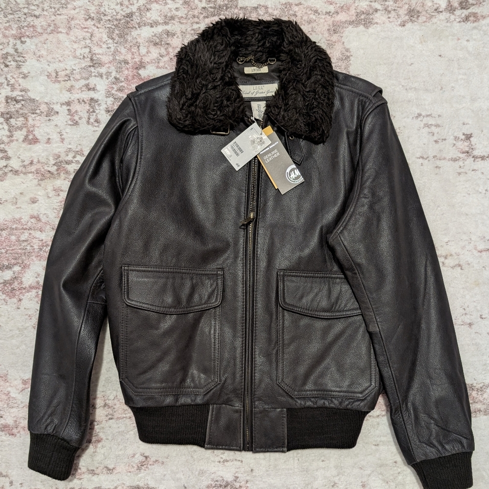 H&M Black Bomber Jacket with Fur Collar